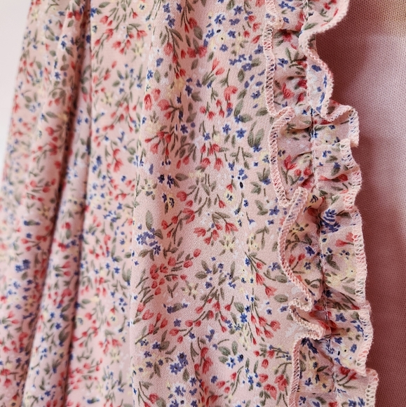 Blush Pink Mini-Dress Ditsy Floral Flowy Small She and Sky - Picture 8 of 12